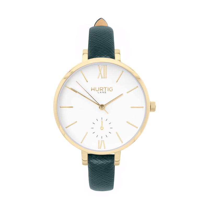 Amalfi Petite Vegan Leather Watch Gold, White & Grey Watch Hurtig Lane Vegan Watches