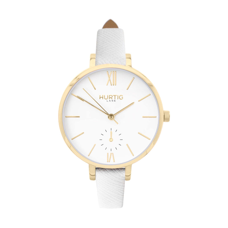 Amalfi Petite Vegan Leather Watch Gold, White & Marine Blue Watch Hurtig Lane Vegan Watches