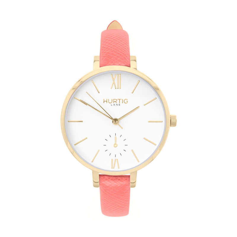 Amalfi Petite Vegan Leather Watch Gold, White & Grey Watch Hurtig Lane Vegan Watches