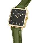 Neliö Square CACTUS Leather Watch Gold,Black & Green Watch Hurtig Lane Vegan Watches