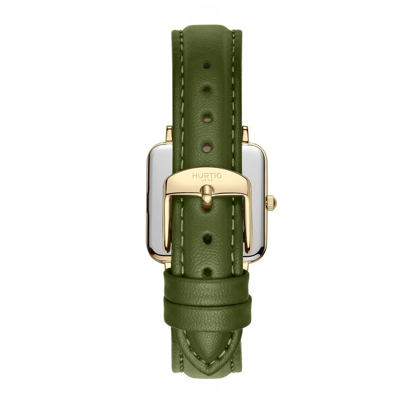 Neliö Square CACTUS Leather Watch Gold, White & Green Watch Hurtig Lane Vegan Watches