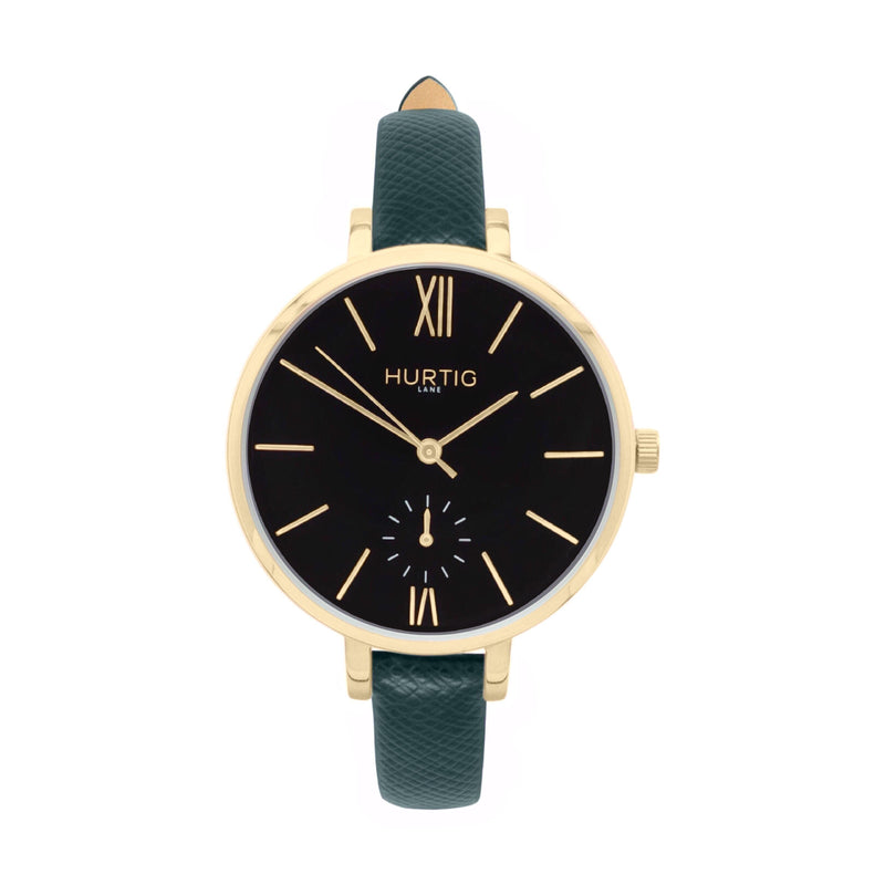 Amalfi Petite Vegan Leather Watch Gold, Black & Grey Watch Hurtig Lane Vegan Watches