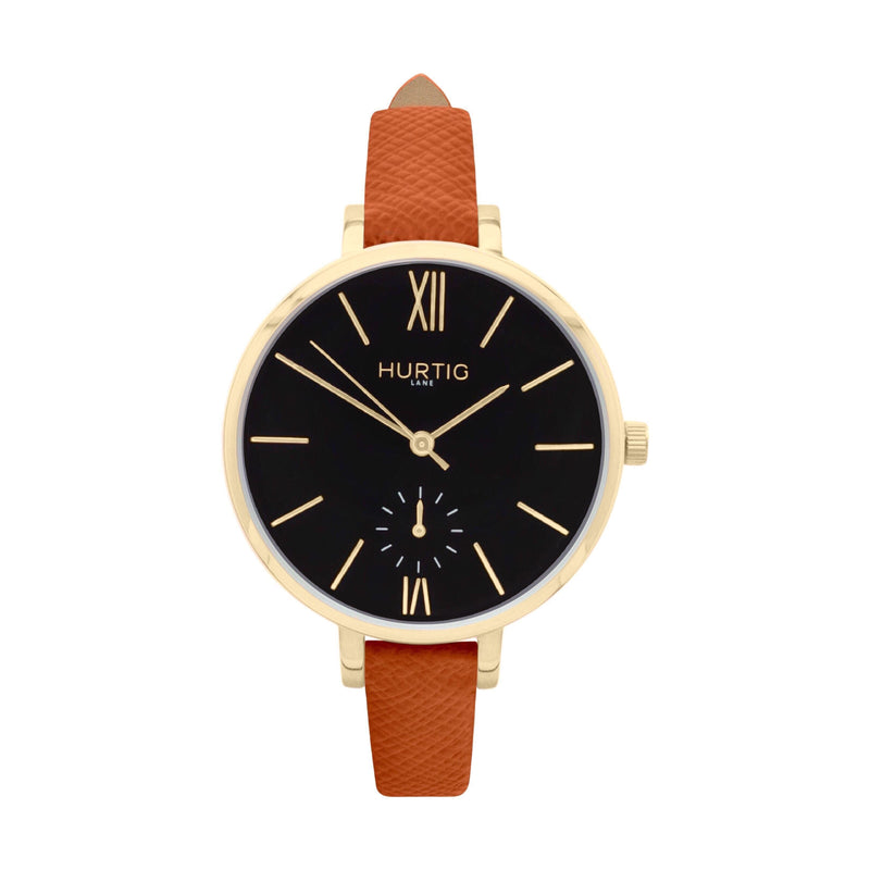 Amalfi Petite Vegan Leather Watch Gold, Black & Forest Green Watch Hurtig Lane Vegan Watches