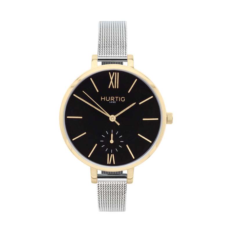 Amalfi Petite Vegan Leather Watch Gold, Black & Grey Watch Hurtig Lane Vegan Watches