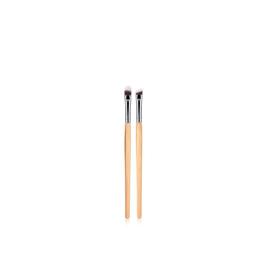 Vegan 2 Piece Eye & Brow Makeup Brush Set- Bamboo and Silver Makeup Brushes Hurtig Lane