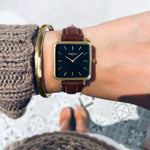 Neliö Square Vegan Leather Gold/Black/Chestnut Watch Hurtig Lane Vegan Watches