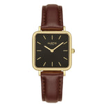 Neliö Square Vegan Leather Gold/Black/Chestnut Watch Hurtig Lane Vegan Watches