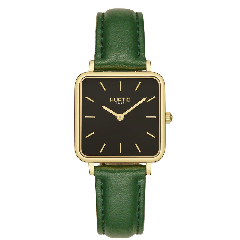 Neliö Square Vegan Leather Gold/Black/Black Watch Hurtig Lane Vegan Watches