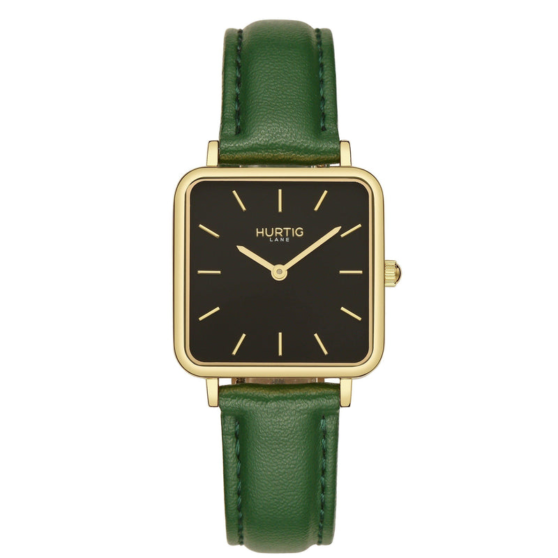 Neliö Square Vegan Leather Gold/Black/Chestnut Watch Hurtig Lane Vegan Watches