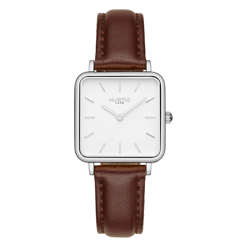 Neliö Square Vegan Leather Silver/White/Green Watch Hurtig Lane Vegan Watches