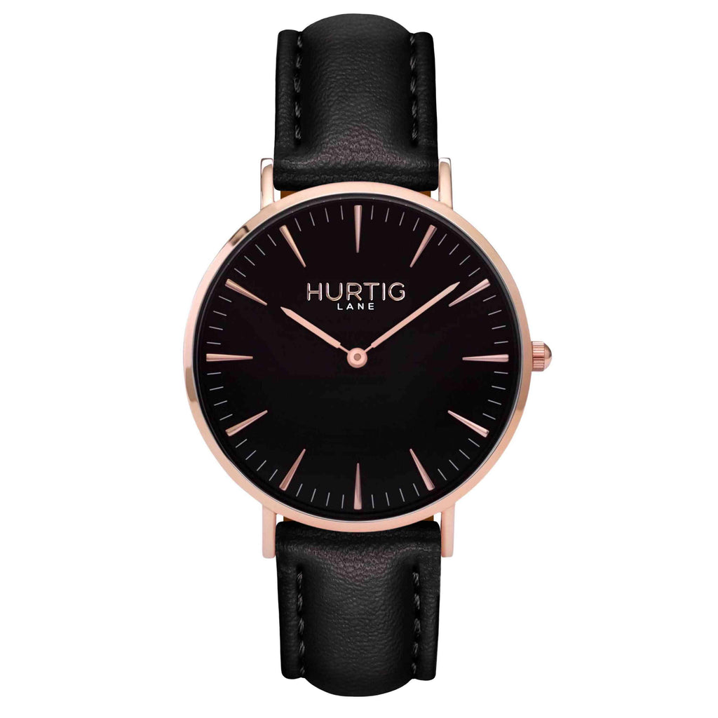 Mykonos Vegan Leather Watch Rose Gold/Black/Black Watch Hurtig Lane Vegan Watches