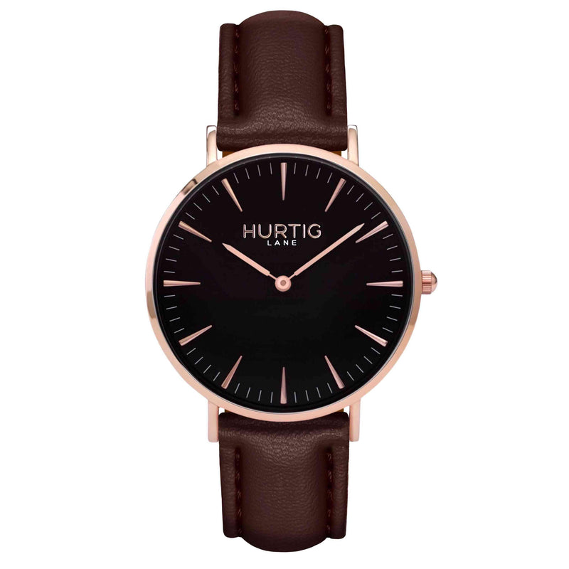 Mykonos Vegan Leather Watch Rose Gold, Black & Cloud Watch Hurtig Lane Vegan Watches