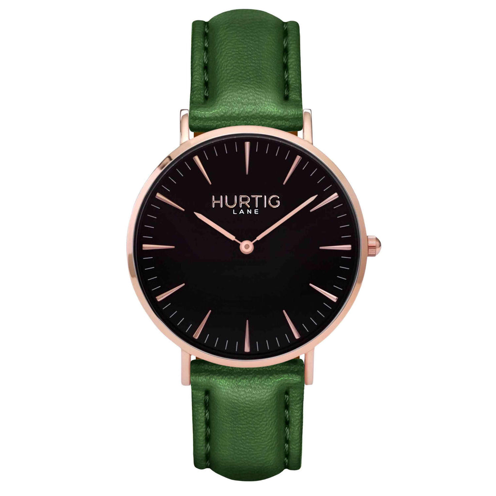 Vegan leather watch rose gold and green- hurtig lane- vegane uhren