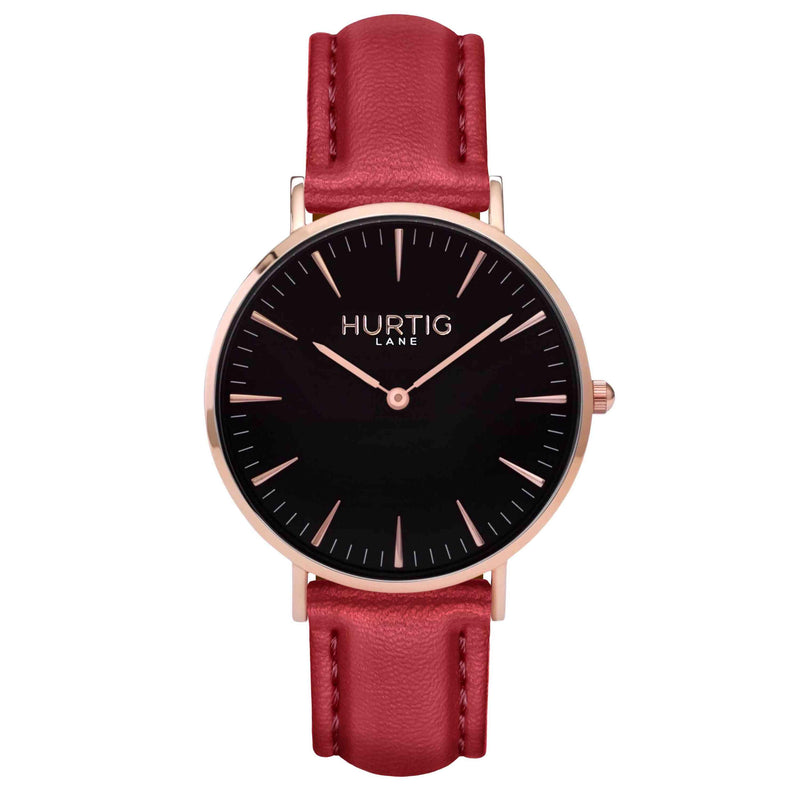 Vegan leather watch rose gold and red- hurtig lane- vegane uhren