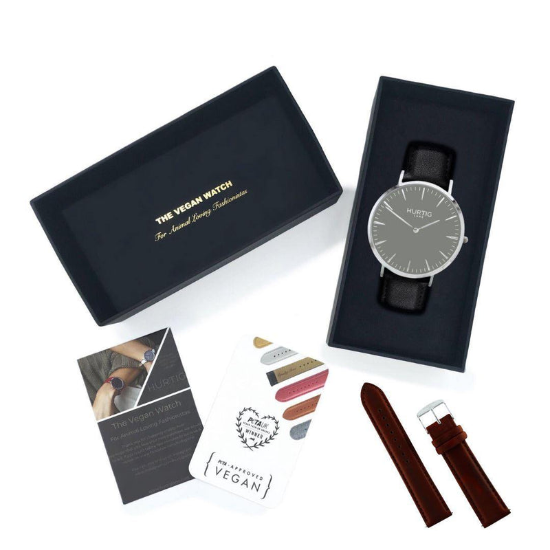 Vegan friendly watch gift box set black/grey and chestnut brown 