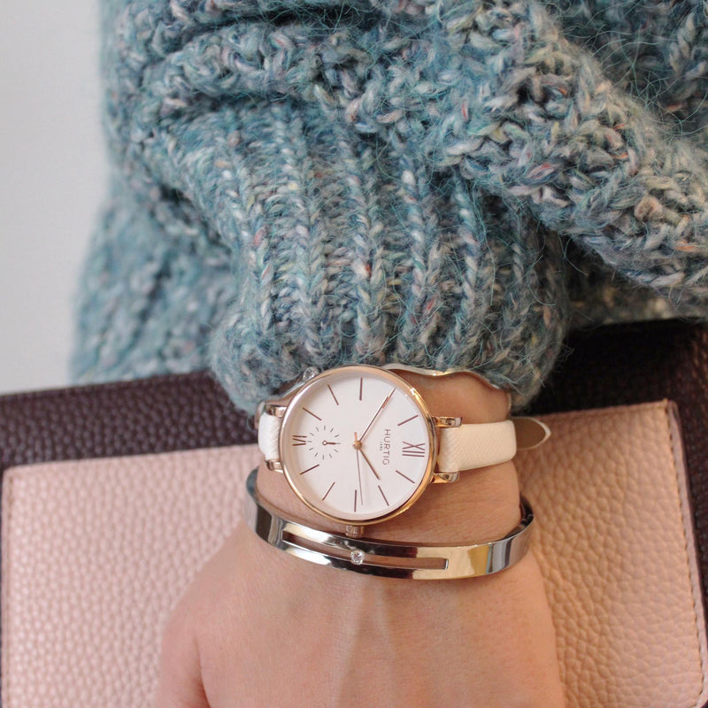 Amalfi Petite Vegan Leather Rose Gold/White/White Watch Hurtig Lane Vegan Watches