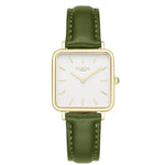 Neliö Square CACTUS Leather Watch Gold, White & Green Watch Hurtig Lane Vegan Watches