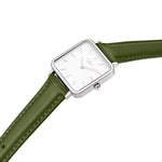 Neliö Square CACTUS Leather Watch Silver, White & Green Watch Hurtig Lane Vegan Watches