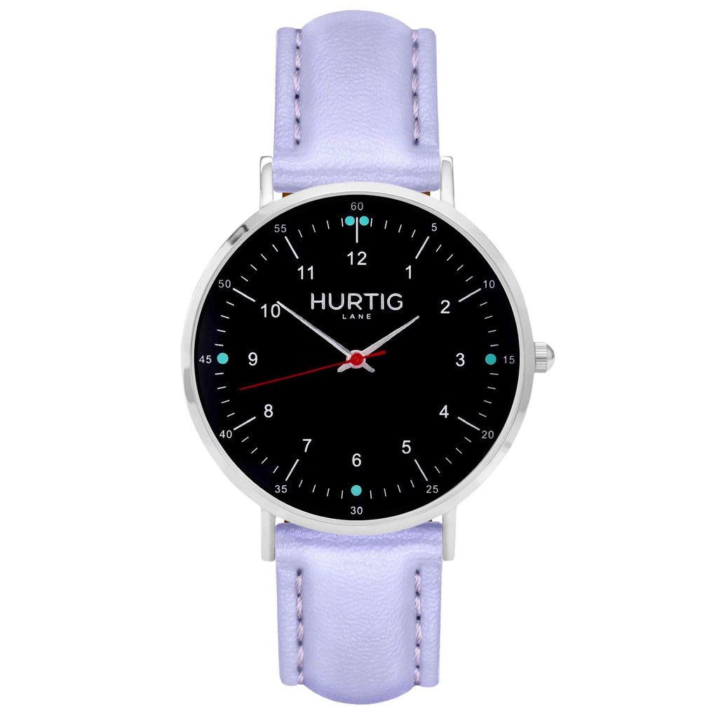 Moderna Vegan Leather Watch Silver, Black & Lilac Watch Hurtig Lane Vegan Watches