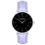 hurtig lane vegan leather watch silver,  black & lilac vegane uhren