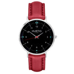 Moderna Vegan Leather Watch Silver, Black & Coral Watch Hurtig Lane Vegan Watches