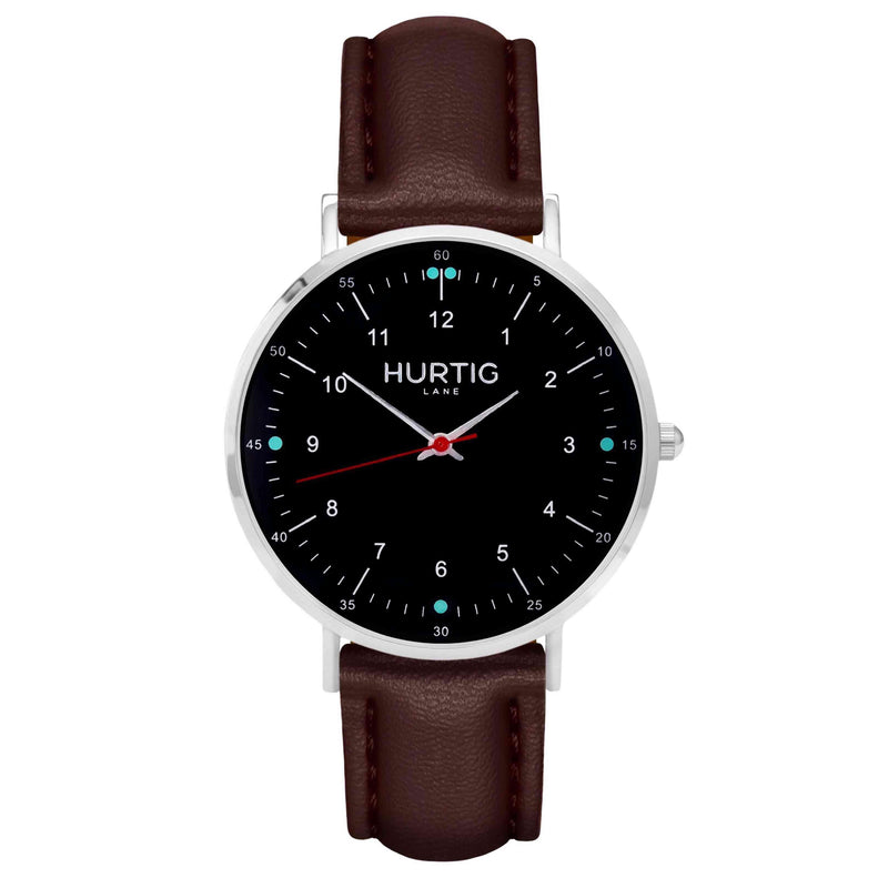 hurtig lane vegan leather watch silver,  black & dark red vegane uhren