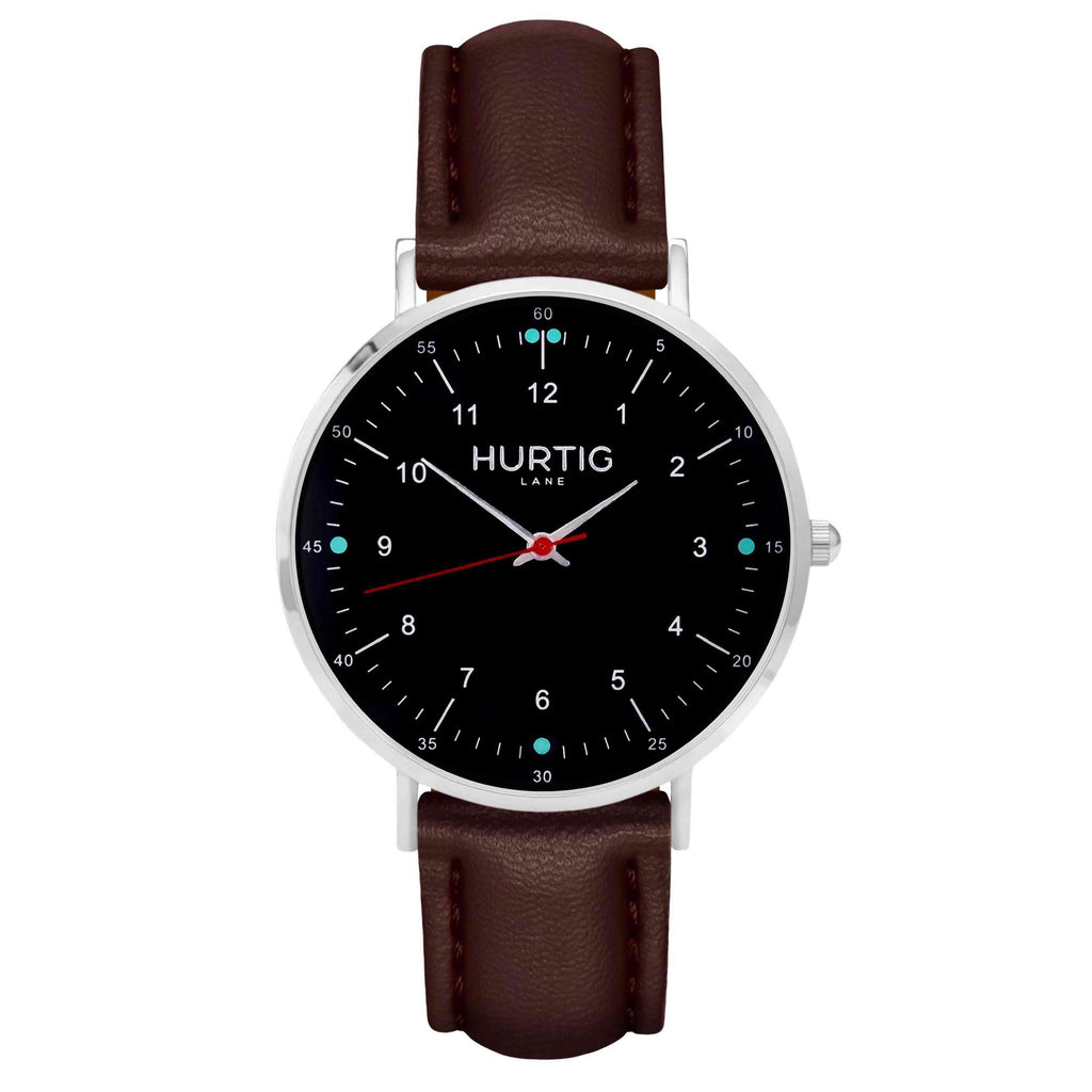 Moderna Vegan Leather Watch Silver, Black & Chestnut Watch Hurtig Lane Vegan Watches