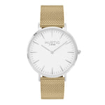 silver and gold mesh watch